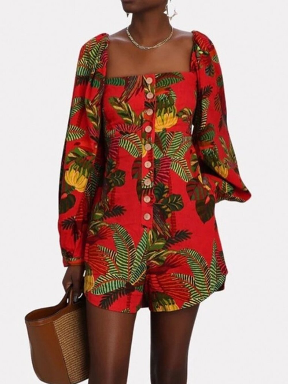 FARM Rio Tropical Botanical Long Sleeve Smocked Romper